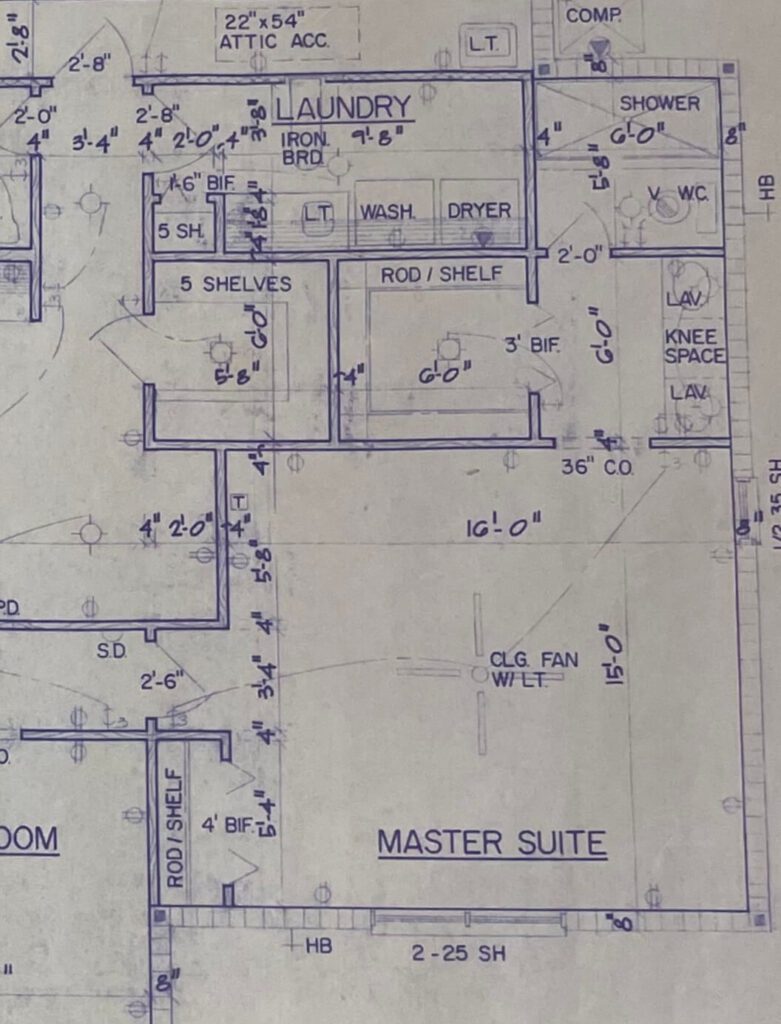 blue prints of pantry and master closet
