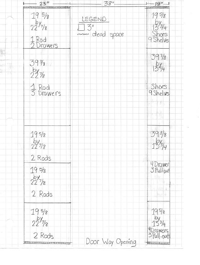 hand-drawn plans for IKEA master closet