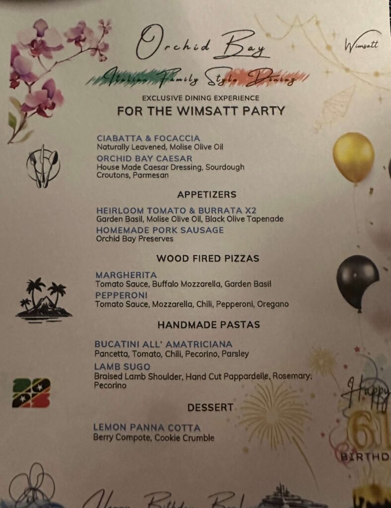 St. Kitts Orchid Bay Menu